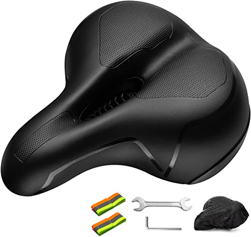 Favoto Fahrradsattel Fahrrad Sattel Fahrradsitz Hohl Ergonomisch Tourensattel Atmungsaktiv Universal für Herren Damen Rennrad Mountainbike mit Sitzbezug Schraubenschlüssel 2 Reflektierende Bänder
