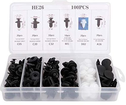 100 Pezzi Clip di Fissaggio a Pressione - Clip per Parafango in Plastica Universali - Clip per Auto Elementi di Fissaggio per Paraurti Clip per Rivetti Viti di Espansione Kit di Sostituzione