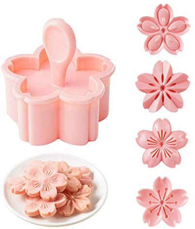 HAGBOU Pink 4-Piece Floral Cookie Press, Cherry Blossom Cookie Cutters, ABS Material, Dishwasher Safe