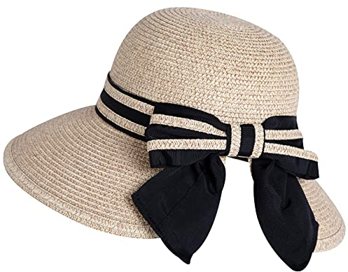 Comhats Faltbarer Strohhut Strandhut UPF 50 + Sonnen Shade Damen breite Krempe Beigemix L