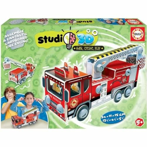 Educa 19186, Studio 3D Feuerwehr, Bausatz für Kinder ab 5 Jahren