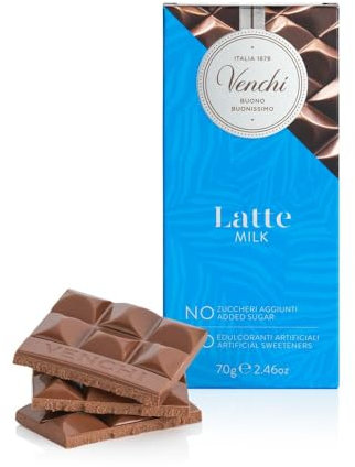 Venchi - Tablette Lait NO Added Sugar, 70 g - Sans Édulcorants Artificiels - Sans Gluten