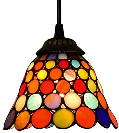 AIBOTY Tiffany Buntglas Pendelleuchte Rustikale Bauernhaus Stil Kronleuchter Hängelampe für Kücheninsel Schlafzimmer Wohnzimmer Esszimmer Bar Bunte Glas Lampe Schatten,6in