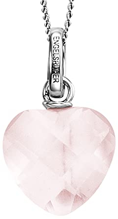 Engelsrufer Damen Halskette aus Sterling Silber mit Rosenquarz Stein in Herzform - Karabinerverschluss - nickelfrei - Gesamtlänge 50 cm