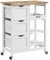HOMCOM Carro de Cocina Carrito Auxiliar con Ruedas Tablero de Madera 3 Cajones 2 Estantes Abiertos y Bandeja Extraíble para Comedor Salón 67x37x85,5 cm Blanco