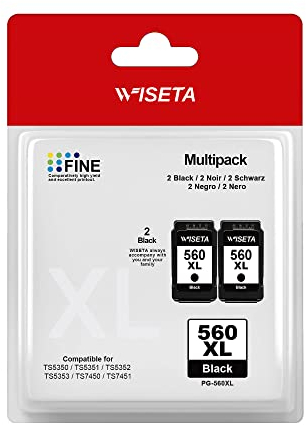 WISETA 560 XL PG-560XL Druckerpatronen für Canon PG560XL PG560 XL Patronen für Pixma TS5350 TS5351 TS5352 TS5353 TS7450 TS7451 TS 5350 TS 5351 TS 5352 (2 Schwarz)