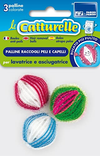 PARODI & PARODI Set 3 Palline raccogli peli per Lavatrice e asciugatrice, Sfere per bucato Cattura peli Animali e Capelli, togli peli Animali dai Vestiti, rimuovi peli e Capelli dal bucato, Assortiti