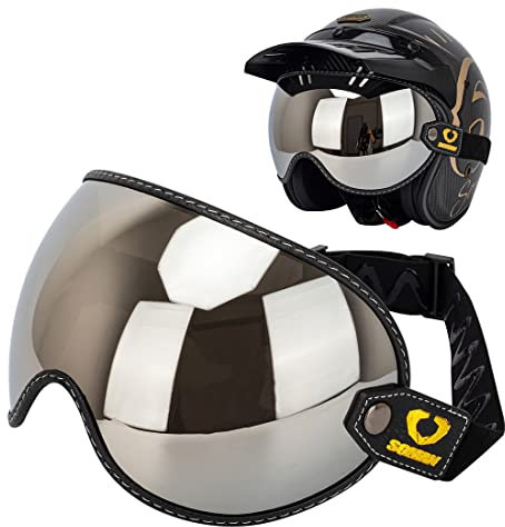 Retro Motorcycle Helmet Visor Bubble Shield, Goggles Lens with Elastic Universal For Cafe Racer Full 3/4 Open Face Motorbike Helmet (Silver)