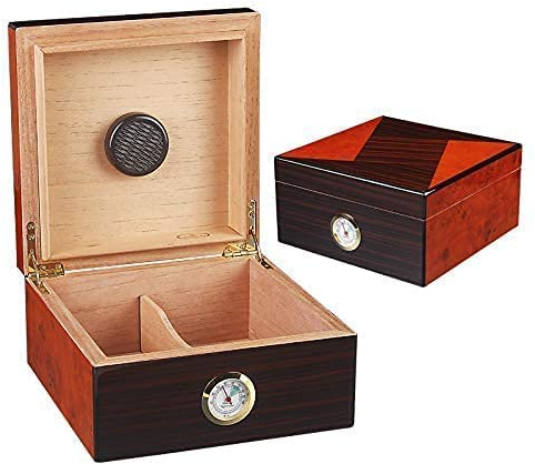 QHYXT Exquisit Humidor, tragbarer Humidor aus Zedernholz, Reise-Humidor-Set aus Holz, Zigarren-Aufbewahrungsbox mit Luftbefeuchter und Hygrometer-Humidor, Zigarrenkiste