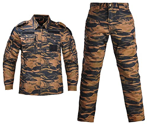 Suwequest Militäruniform Camouflage Combat Shirt Uniforme Militar Taktischer Anzug Kleidung Herren Arbeitskleidung mit Mützen Tiger with caps L-65-75kg