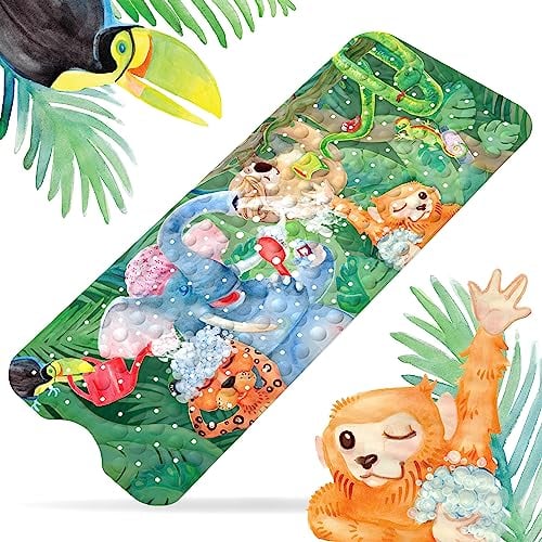 Toniamo Badewannenmatte Kinder 100x40 cm | Badematte rutschfest für Baby & Kinder | Antirutschmatte Badewanne BPA-frei | rutschfeste Badewannen Matte antibakteriell | Anti Rutschmatte 'Dschungel'