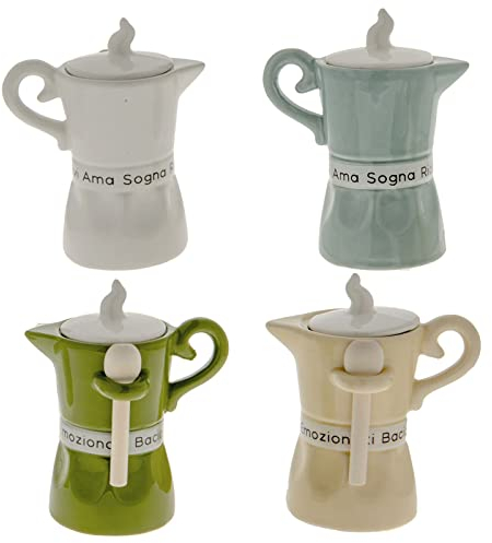 Ingrosso e Risparmio Bomboniera Matrimonio 1 pz Zuccheriera Moka in Porcellana Italiana in 4 Colori Assortiti con Frasi Utili Comunione Economica Sposi Nozze Originale Parole