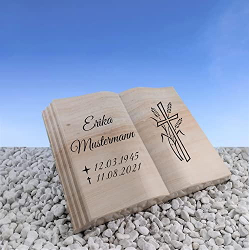 Grabstein Buch Woodstone Naturstein 50x40x10 cm inklusive Gravur