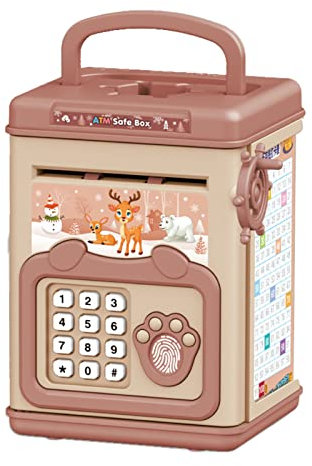 Boîte d'économie d'argent pour enfants,coffre-fort d'empreintes digitales, banque de mots de passe, pot d'argent, manuel de dessin animé éducatif, tirelire électronique pour adultes(rose), Boîte