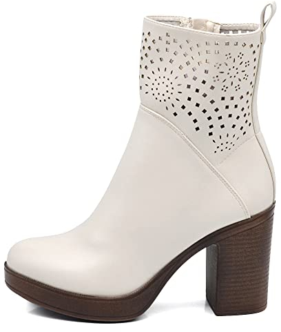 IF Fashion Stivali Stivaletti da Donna Camperos Tacco Largo Con Plateau Platform MP354-10 beige N.37