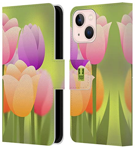 Head Case Designs Tulipán Flores Románticas Carcasa de Cuero Tipo Libro Compatible con Apple iPhone 13 Mini