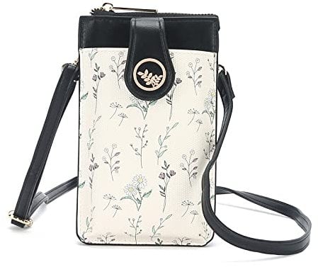 ERZUKU kleine handy umhängetasche,veganes Leder crossbody handytasche zum umhängen,mode modern umhängetasche damen mit Kartenschlitz,Floral Handytasche mit Geldbörse,doppelte seitliche Handytasche