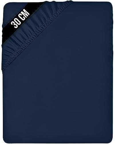Utopia Bedding - Spannbettlaken 90x190cm Bis 30 cm - Marineblau - Oeko-Tex Zertifiziertes - Gebürstete Mikrofaser Spannbetttuch