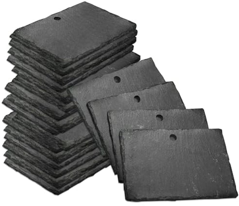 mtb more energy 20er Set Schiefer Schilder Täfelchen - 10x7 cm - Rechteckig mit Loch - zum selbst Beschriften für Garten, Haushalt, Basteln, Geschenke