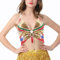 Naimo Damen Pailletten Crop Top Schmetterling Cami Sexy V-Ausschnitt Rückenfreie Schnürung Bauchtanz BH Kostüm Outfits