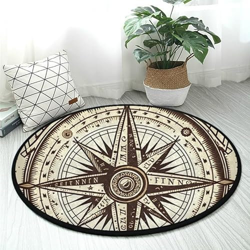 DNOVING Tappeto rotondo vintage con rosa dei venti da 91 cm, lavabile, antiscivolo, morbido, ideale per cucina, soggiorno, camera da letto, bagno