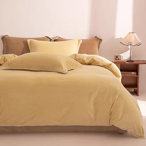 Omela 4 Teilig Warm Fleece Winter Bettwäsche 135x200 Gelb Cashmere Touch Plüsch Bettbezug mit Kopfkissenbezug 80x80 cm Flauschig Coral Fleece Microfaser Winterbettwäsche Set Reißverschluss