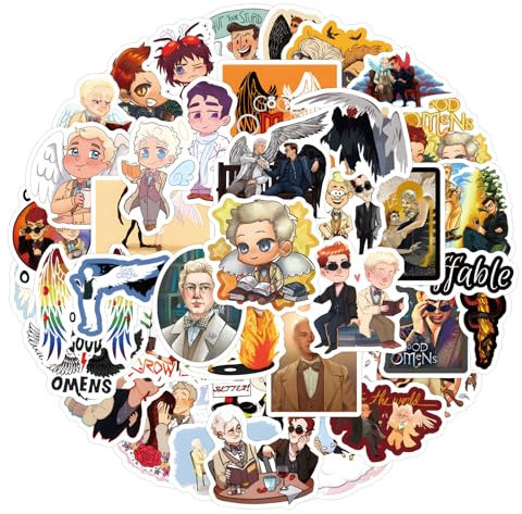 MayDee 60pcs Good Omens Aufkleber, Aufkleber Charakter Koffer Laptop Motorrad Skateboard Fahrrad Aufkleber, Anime Aufkleber Wasserdicht Niedlich DIY Good Omens Aufkleber