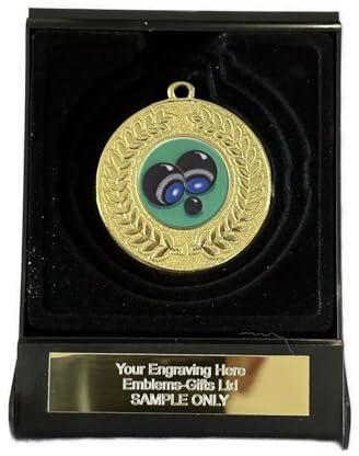 Smartbadge Bowls And Jack 50mm Gold Contour Medal in Box Engraved Free