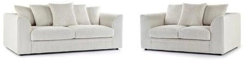Jumbo Cord Scatter Back 3 and 2 Seater Sofa Sets Supreme Comfort Duo Dylan Cream Soft Cord Settee Collection For Your Living Space with Double the Style and Comfort (Cream, 3+2 Seater)