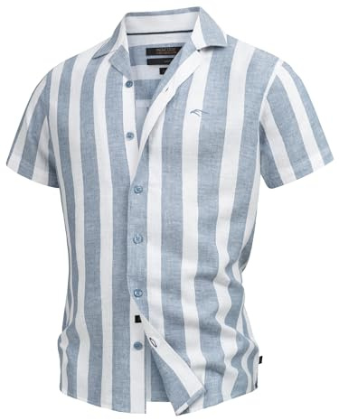 Indicode Herren INBravida Leinenhemd Kurzarm-Hemd mit Button-Down-Kragen | Herrenhemd Sommerhemd für Männer Copen Blue, XL