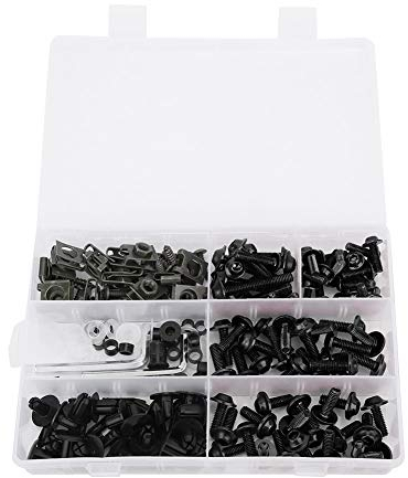 Kit de Vis de Carénage de Moto 198 Pièces, Vis de Moto M5 M6 Vis de Carénage de Pare-Brise de Moto Boulons Universels Kit de Boulons de Carénage (Black)