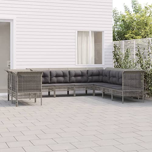 ShGaxin 9-TLG. Garten-Lounge-Set mit Kissen Grau Poly Rattan, Lounge Gartenmöbel Set, Terassenmöbel Wetterfest, Loungemöbel Terrasse, Gartenlounge, Garten Loungemöbel Set, 3187534