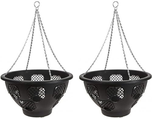 Trendi® Easy Filling Hanging Baskets/Planters Black 14/ Indoor Outdoor Garden Porch Decoration With Chain 46cm (2)