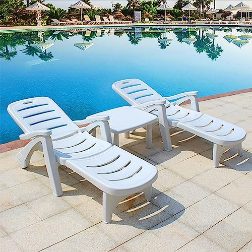 Preferspace Kunststoff-Liegestuhl für draußen - 2 Stück Patio Liegestuhl Möbel Set Strand Pool Verstellbare Rückenlehne Liegestühle mit Rädern, Leichtgewicht