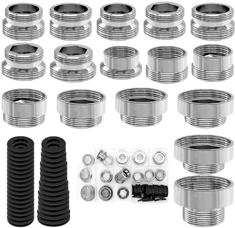TETEWEVER 16 Stück Wasserhahn Adapter Metall Wasserhahn Gewindeadapter für Wasserfilter Wasserhahn Küche Außengewinde und Doppelgewinde Wasserhahn Reduzierstück