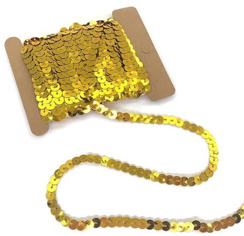 DHER 10 Yards Flache Pailletten, 6mm Flach Paillettenstreifen Pailletten Glitzerband Glitzer Paillettenband Flache Pailletten Dekoration Band für Kleid Verzierung DIY Kopfbedeckung Basteln (Gold)