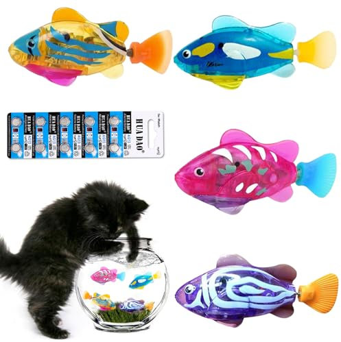 Dhqkqg 4 Stück Roboter Fisch, Schwimmende Fische Spielzeug, Roboter Fisch Badewanne, Wiederverwendbare Schwimmende Roboterfische mit 10 Batterien LED-Leuchten, Badespielzeug Set für Kinder