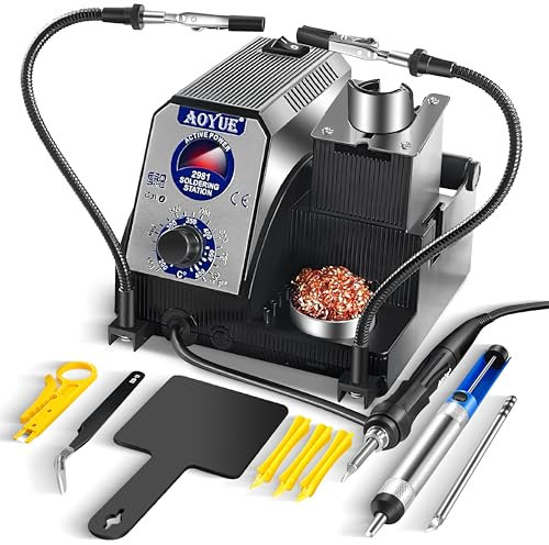 Aoyue 2981 Rapid Heatup Präzisions-Lron-Station-Set, kompatibel mit T-12 Style Active Power Tips, 12 V sichere Spannung, Spitzenreiniger, Spulenhalter, Pinzette, Hebelöffnungswerkzeuge, Abisolierzange