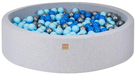 MEOWBABY Piscina de Bolas 120x120cm para Niños - Redonda Piscina con 300 Bolas, Algodón, Gris Claro: Azul Claro/Azul/Plata