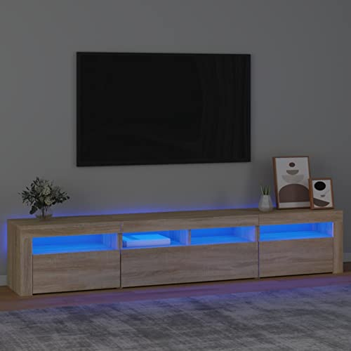 IKAYAA TV Schrank mit led TV Schrank 200cm lang TV lowboard TV Board Holz Fernseher Tisch modern TV Tisch TV Board Fernsehschrank für das Wohnzimmer -Sonoma Eiche-210 x 35 x 40 cm