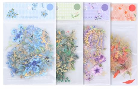 160 Stück Sticker Blumen Aufkleber Blumensticker Transparent Scrapbooking Fotoalbum Sticker Aesthetic Scrapbook Stickers für DIY Fotoalbum, Notizbuch, Kühlschrank, Zeichenbuch, 4 Stile