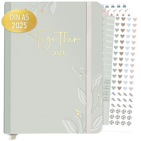 KIND OF HAZEL® Familienkalender 2025 Salbei + Sticker | für einen strukturierten Familienalltag - der Kalender 2025 für Familien | DIN A5 Familienplaner 2025 | Taschenkalender 2025