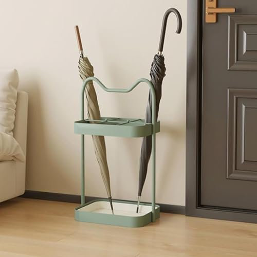 BESTXH Vert, Porte-Parapluies, Support De Parapluie en MéTal avec Bac D'éGouttage Amovible, Porte-Parapluies Autoportant avec 6 Emplacements Et 2 Crochets, pour EntréE, Bureau