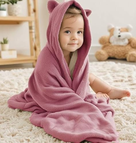 BABANINI Toalla con Capucha Bebe, Regalo Recien Nacido Niño y Niña, Ropa de 0-10 años, Manta Bebe, 100% Fibra de Bamboo, 600GSM, Extra Grande 90x130cm (Rosa)