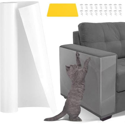 Moendergo Kratzfestes Katzensofa-Schutz, transparente Sofaschutzfolie mit Schrauben und Schaber, Katzen-Anti-Kratzband für Stoffsofa, Ledersofa, Tür, Wand, Teppich (30 x 3 m)