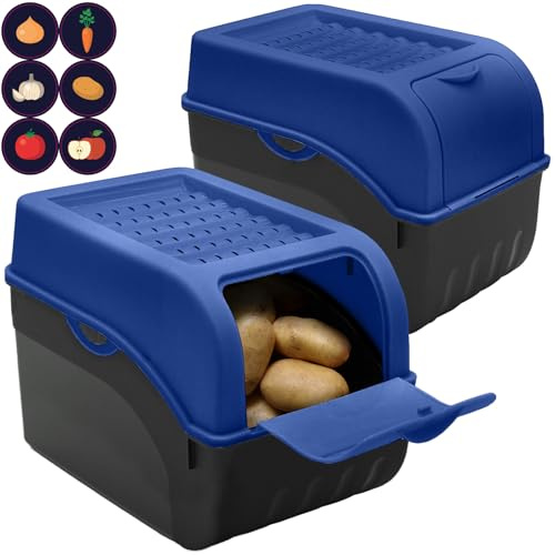 ARTECSIS® 2x Kartoffel Aufbewahrungsbox mit Deckel für 6 kg Kartoffeln (königsblau) - Vorratsbehälter & Vorratsdosen Gemüse & Lebensmittel - Kartoffelbox, Zwiebelbox, Gemüsebox (inkl. 6 Aufkleber)