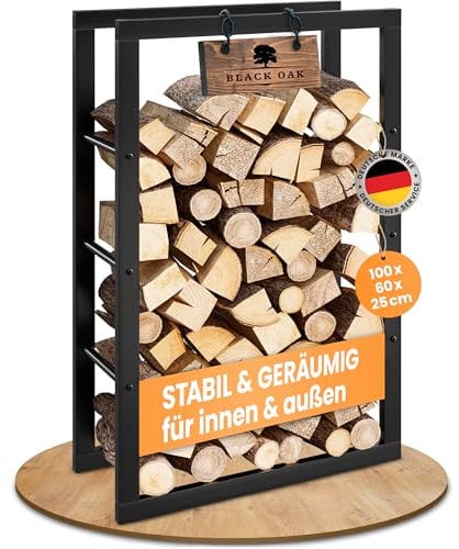 BLACK OAK Kaminholzregal JACK 100x60x25cm schwarz - für innen & außen bis 400kg Holz - Metall Stahl Rahmen pulverbeschichtet rostfrei Brennholzregal Holzregal Kaminholz Aufbewahrung für Brennholz
