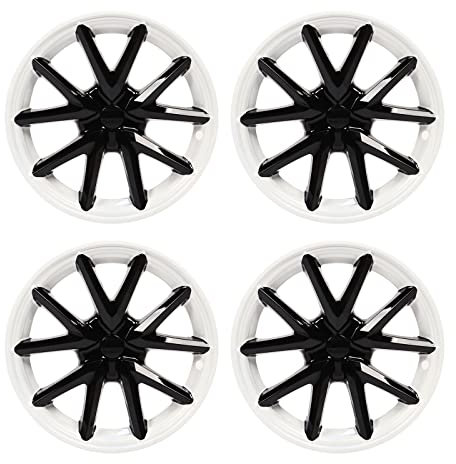 4 tapacubos de 18 pulgadas for llanta de rueda, color blanco y negro, Compatible con Tesla Model 3 2017-2022