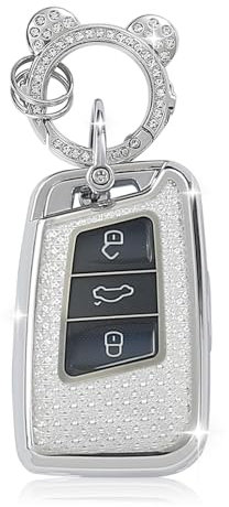ZVRSUA Coque de Clé de Voiture pour VW，Accessoire Voiture Compatible avec VW Volkswagen Golf 7 Tiguan T-ROC T-Cross Polo Seat Ateca Ibiza Leon Skoda Octavia Fabia Kamiq，Keyless，Smart Key (Argent)