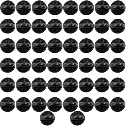 50 Stück Verschluss Schmetterling Pins Gummi Pin Verschluss Kupplung für Stecknadeln Herstellung von Schmuck Hüte Abzeichen Uniform (Schwarz 11,5 mm Durchmesser)